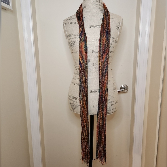 Vintage chevron rainbow knit fringe scarf - Picture 3 of 8